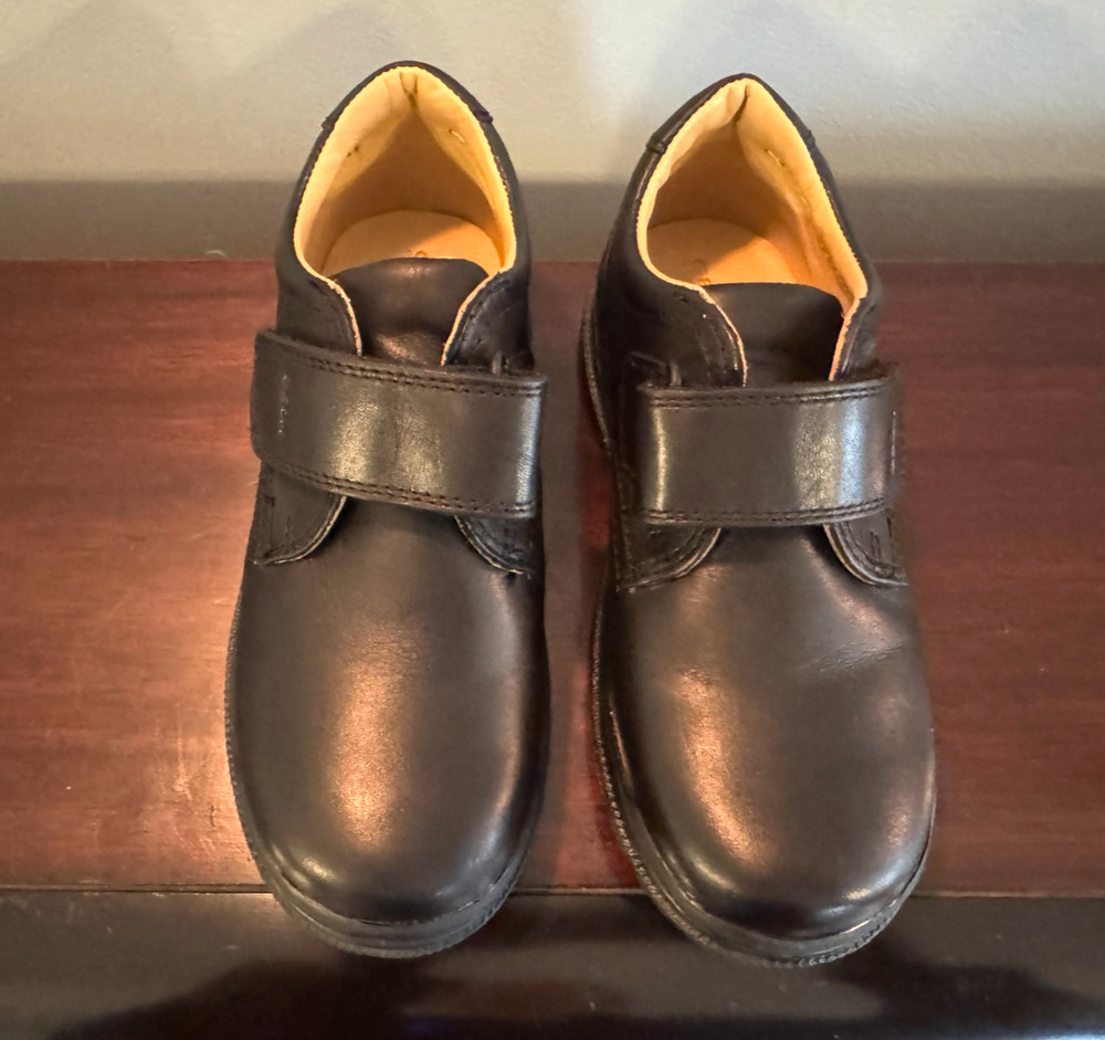 Geox Respira Boys Black Leather School Shoes Hook Loop Strap EU 31 US 13 Uniform
